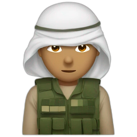 man masked using the red and white the Saudi Arabic shemagh and wearing military clothing emoji