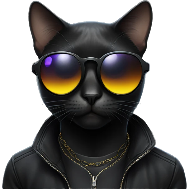 Black cat with cyberpunk sun glasses emoji