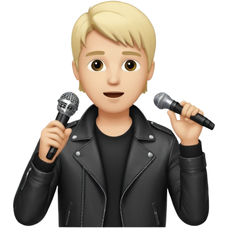 lether jacket  blonde man holding microphone emoji