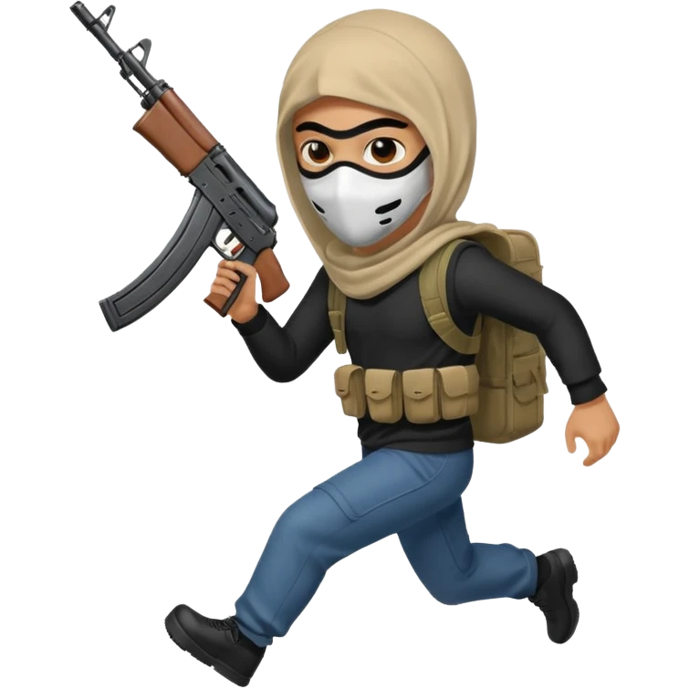 Light skin Robber with mask and ak-47 running emoji
