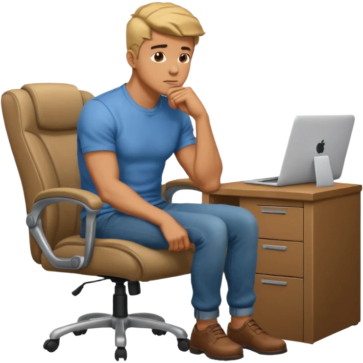guy imitating thinker statue pose but with casual clothes and sitting in a office chair and looking up emoji