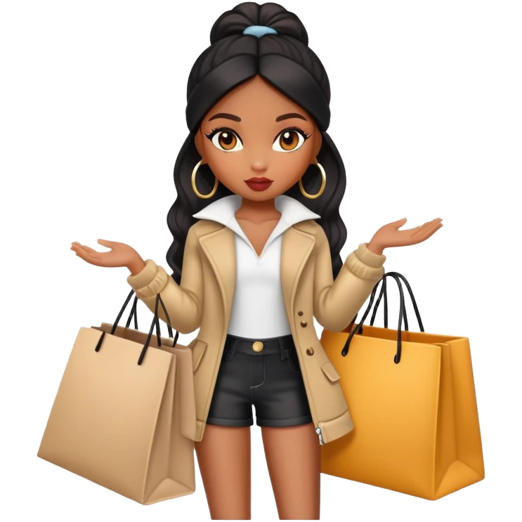 black girl bratz doll, shopping at designer store  emoji