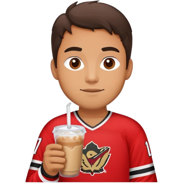 hockey player wearing red drinking an iced coffee  emoji