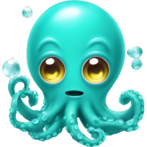 Turquoise cute little octopus and crystal ball emoji
