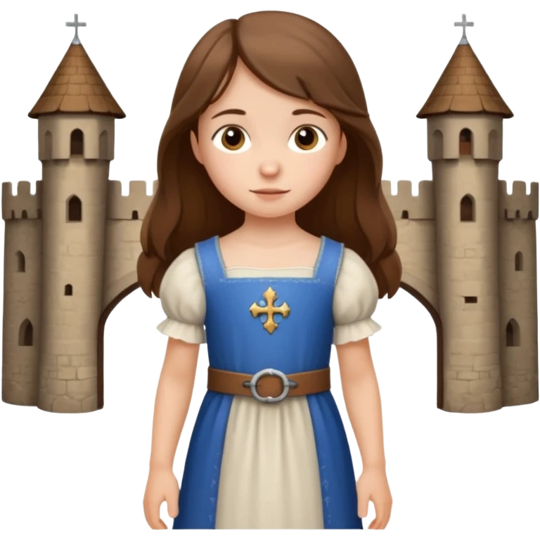 Petite fille villageoise brune à la peau blanche de 8 ans à l'époque du Moyen âge. emoji