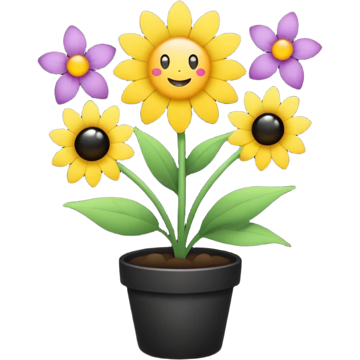 „Ein minimalistisches Emoji einer dunklen kosmischen Blume mit einem lilafarbenen Mondkern und funkelnden Lichtpunkten.“ emoji