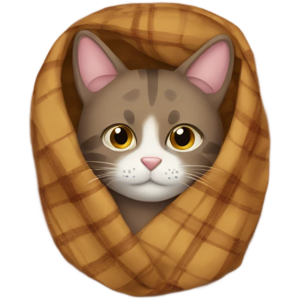 Brown cat in a brown plaid blanket emoji