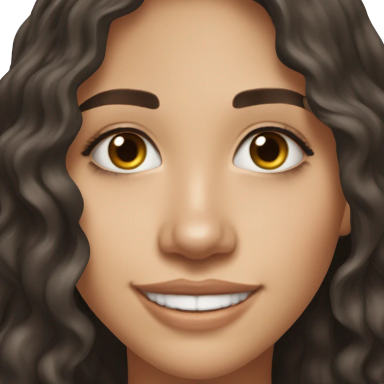 22-year-old woman. Girl with really really dark brown shoulder-length really loose beach waves. REALLY Dark brown eyes with a HUGE OPTIMISTIC SMILE." WEST_EUROPEAN WHITE SKIN  emoji
