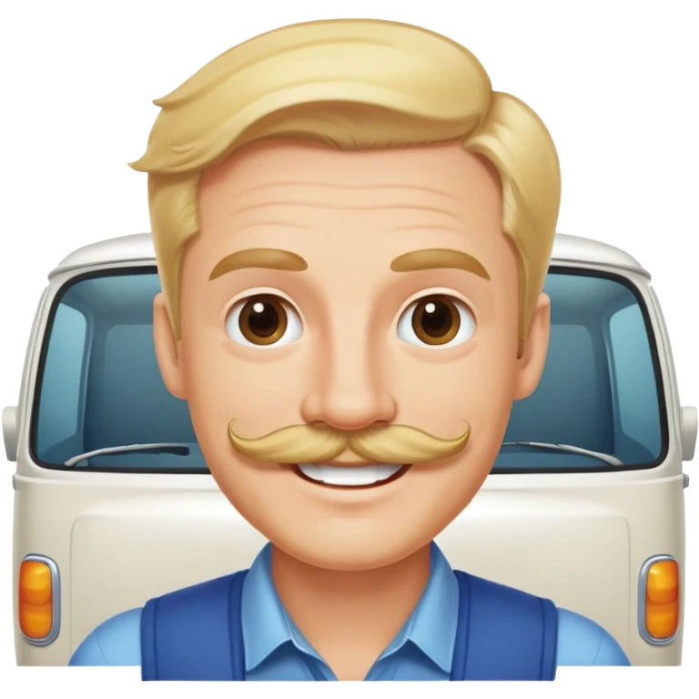 A blonde man with a Van Dyke moustache smiling emoji