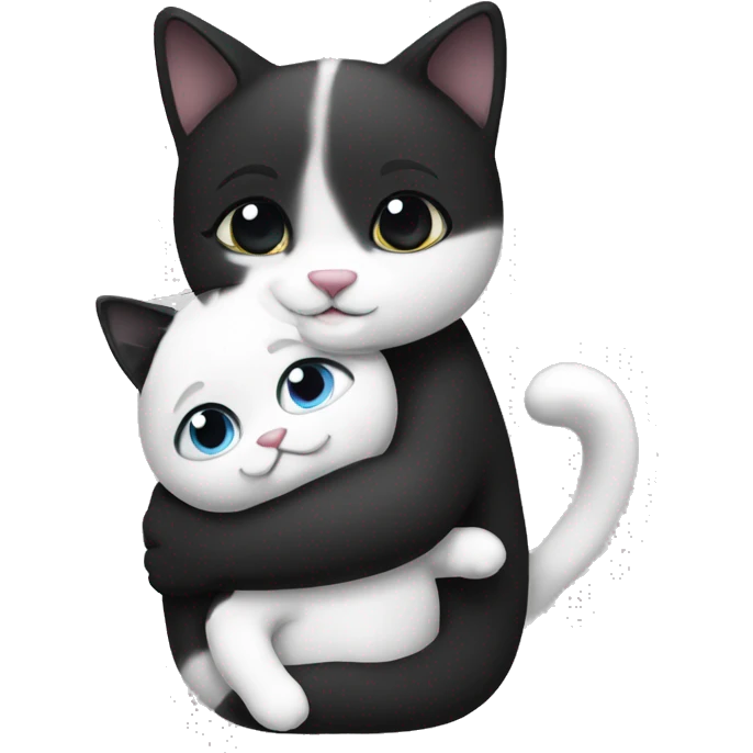 black and white cat hugging emoji