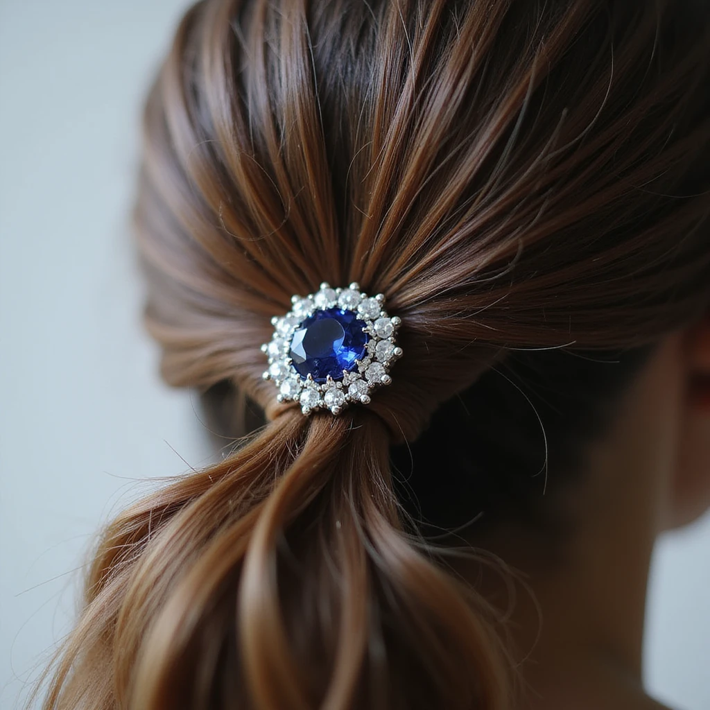 realistic hairclip with sapphire gemstone, photorealistic style, detailed, high resolution emoji