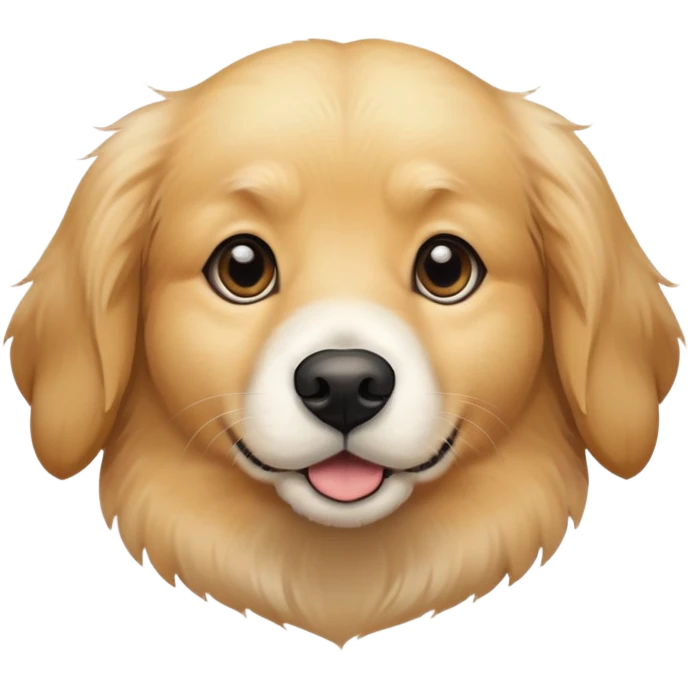 This is a big, dog like a golden retriever fur with a white and brown face who got way too close to the camera, has a black nose and big black eyes  emoji