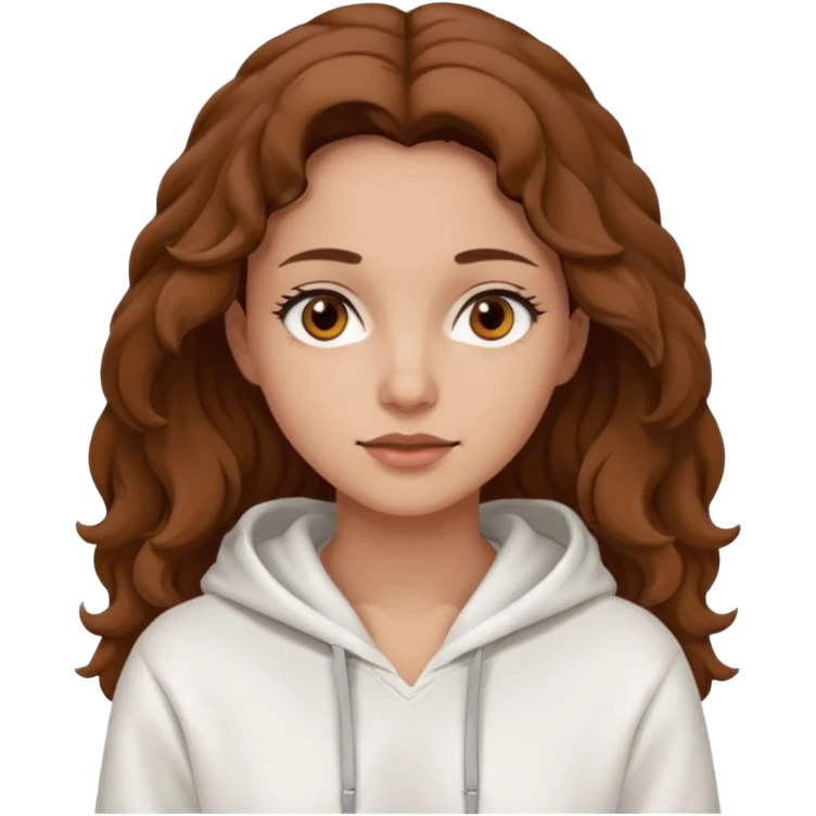 Una donna con una felpa semplice bianca,ha gli occhi marroni,i capelli castani , c’è gli ha lunghi e ricci ma non troppo emoji