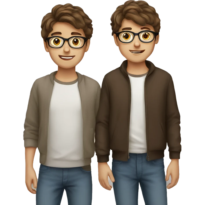 Twin brown hair boy young adults one use glasses emoji