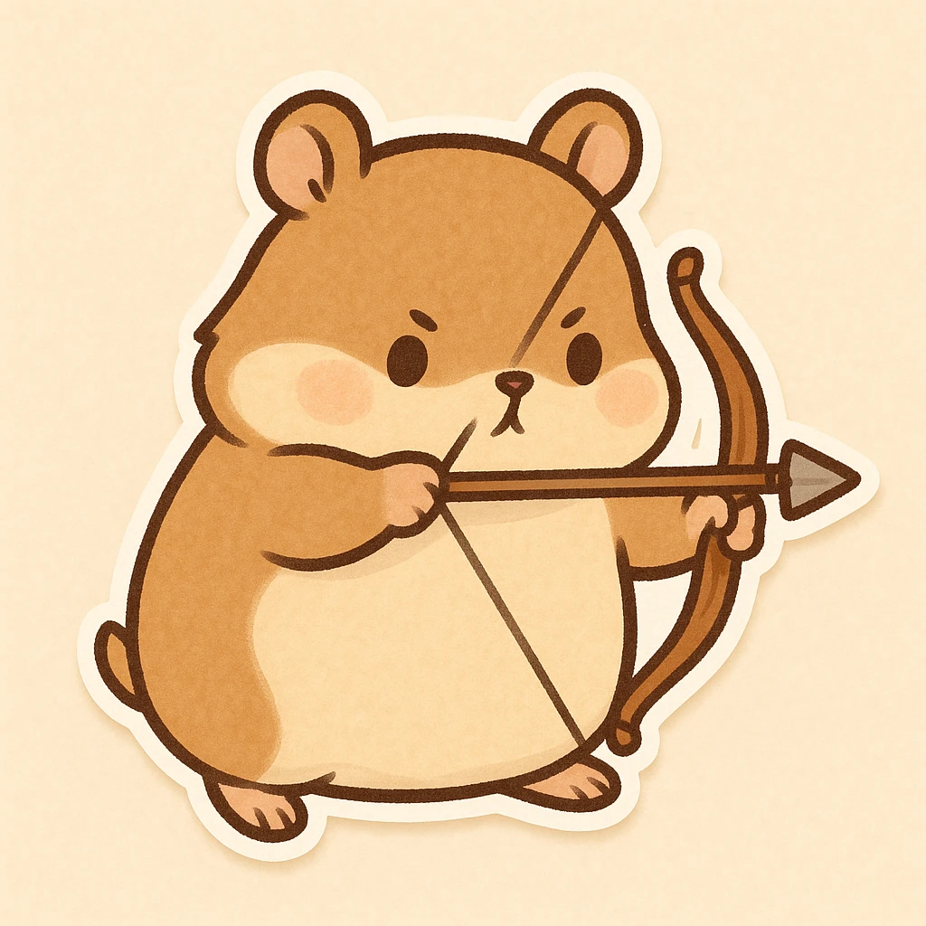 chubby hamster gripping a bow, ready to shoot, whimsical style emoji