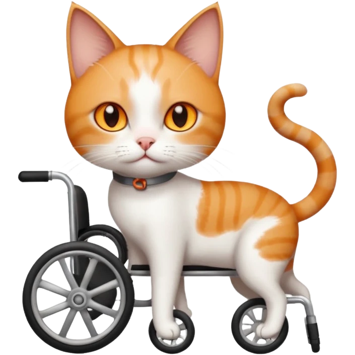 full body small short hair ginger and white cat with orange eyes walking in a wheelchair for cats emoji