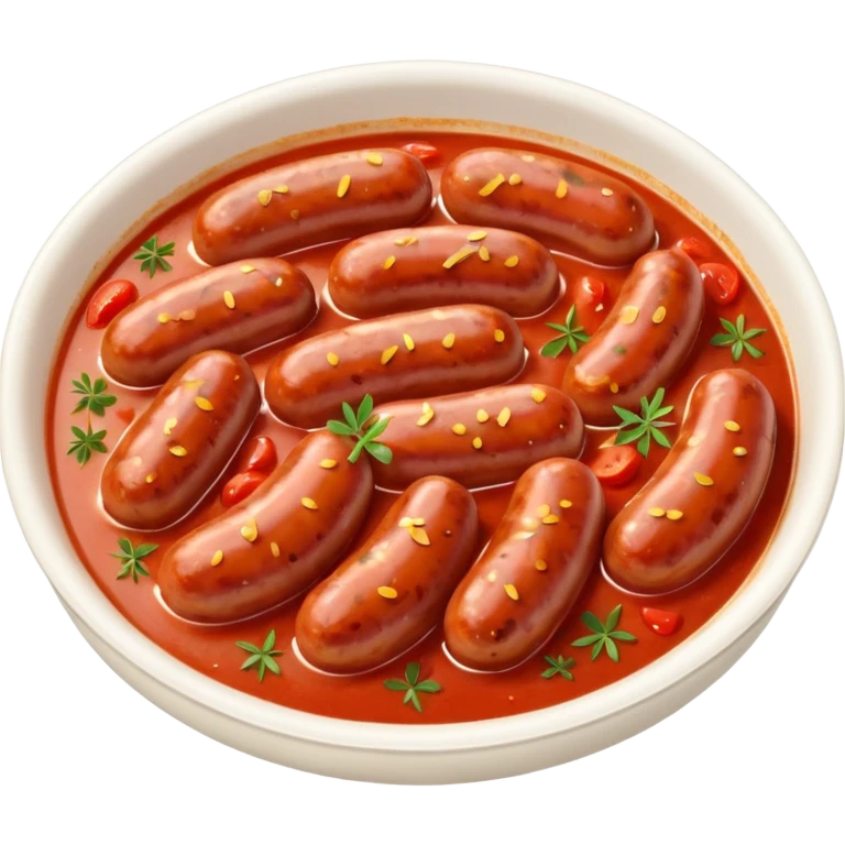 emoji of Rougail saucisse meal. Typical Reunion island meal. Sliced sausage in tomato sauce with thym  emoji