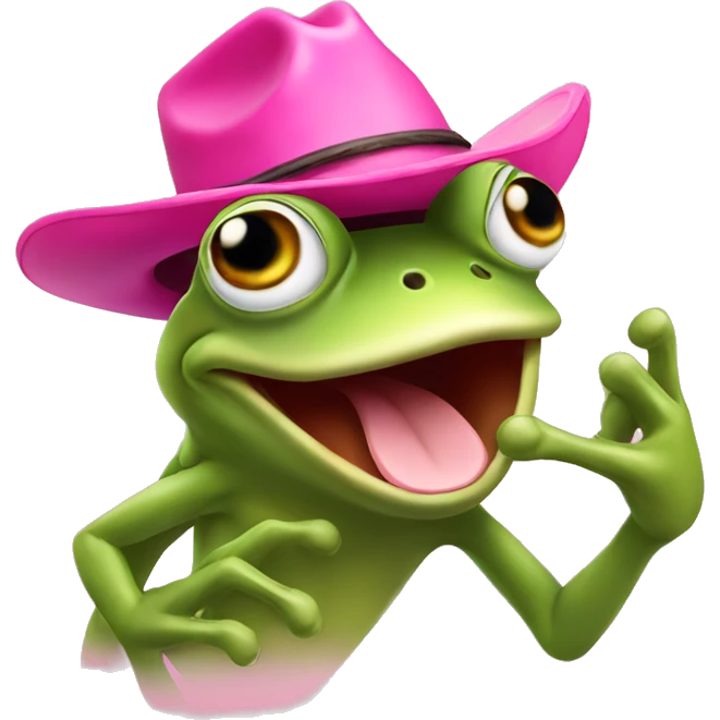Frog doing finger guns  wearing a pink cowboy hat emoji