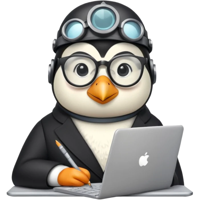 an engineer penguin writing code on a laptop emoji