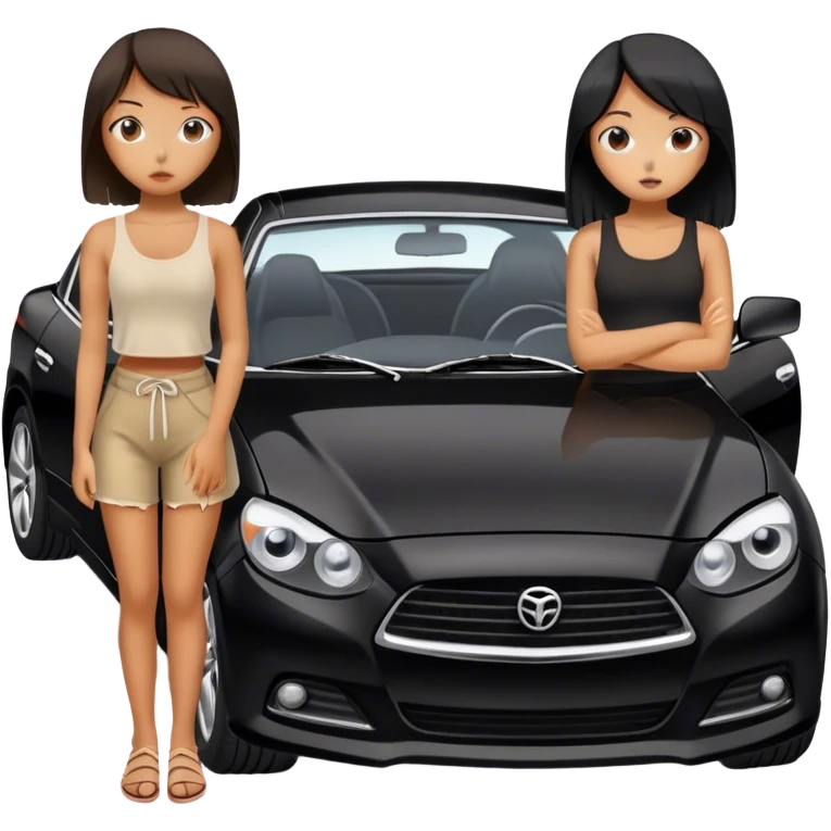 two asian girls broken black car emoji