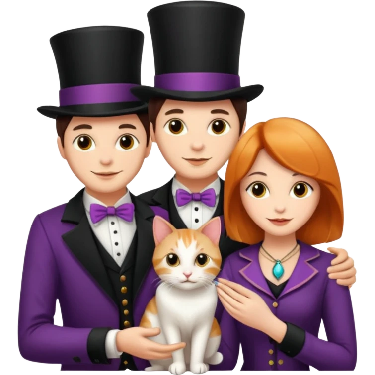 magician couple and their pet cat emoji