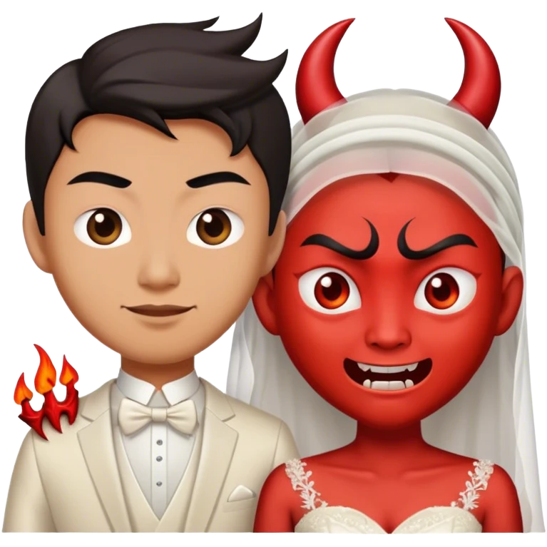 an asian male bride with the face of devil in wedding dress emoji
