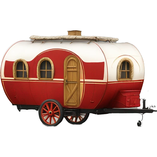 Realistic red vintage round gypsy caravan wagon camper emoji