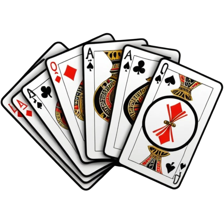 Minimalistic flat vector icon, iOS style, thin black contour on white background. Deck of abstract cards fanned out, each with simple symbols. Clean, no text, no shadows emoji