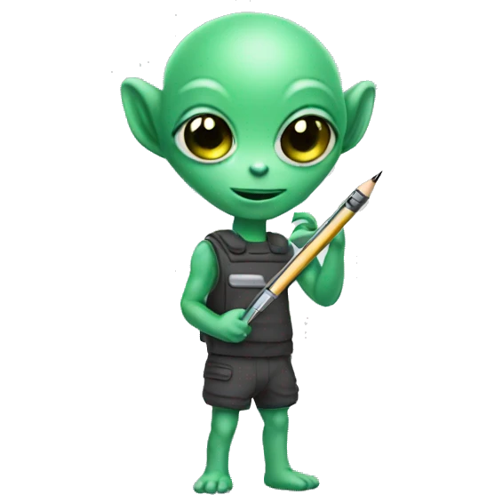 cute alien holding pen emoji