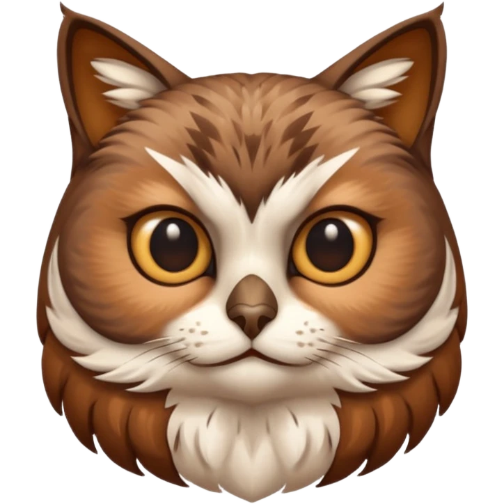 An cats head with a brown on top of the head of the cat the cats head infused with an white owls body with brown wings emoji