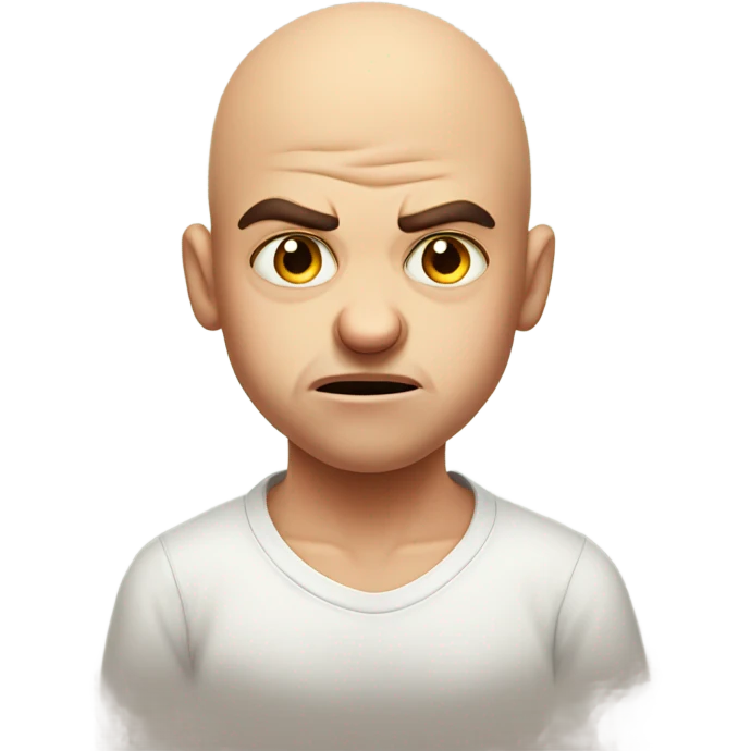 Angry bald boy portrait indoors emoji