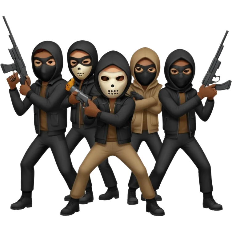 Hoodlums with robber masks and guns emoji
