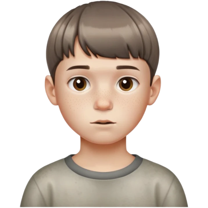 Short ugly boy with freckles and greyish brown bowl cut hair with skin fades on the side emoji