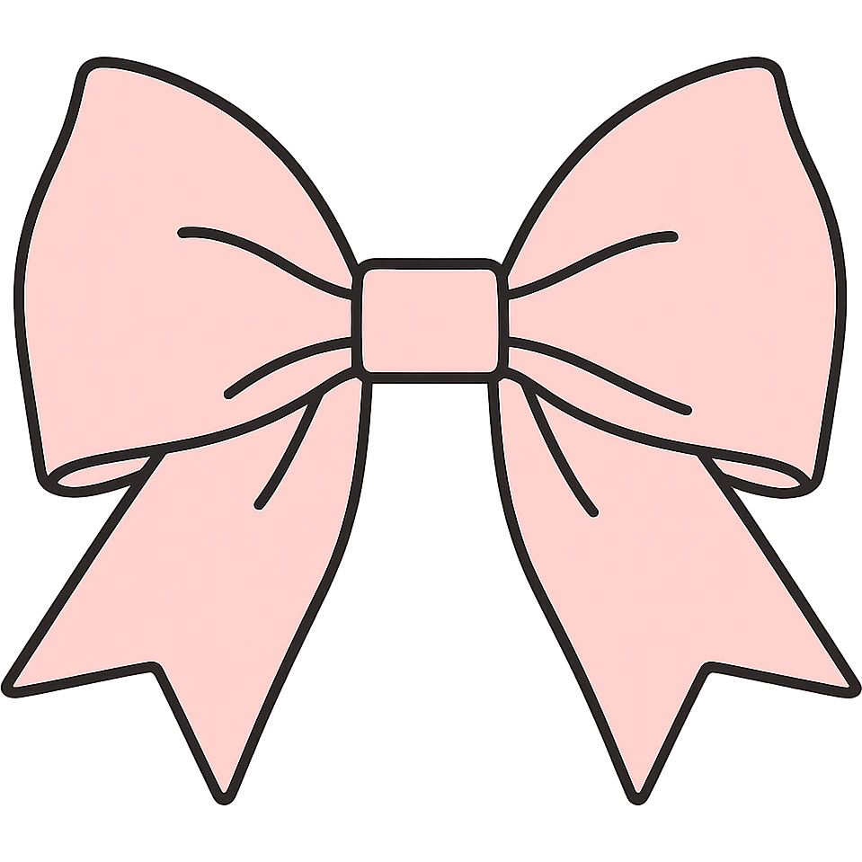 Make the preppy pink bow more long and flowy, keep it elegant and feminine, soft pink, classic style, no background. emoji