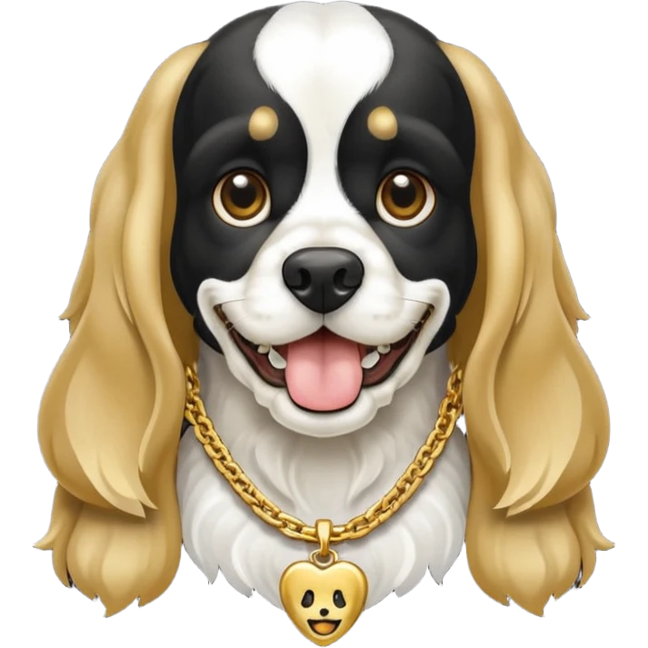 Собака породы черно-белый русский кокер спаниель с грилзами emoji