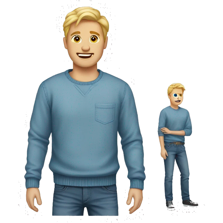 man blond jeans blue pullover and shirt emoji