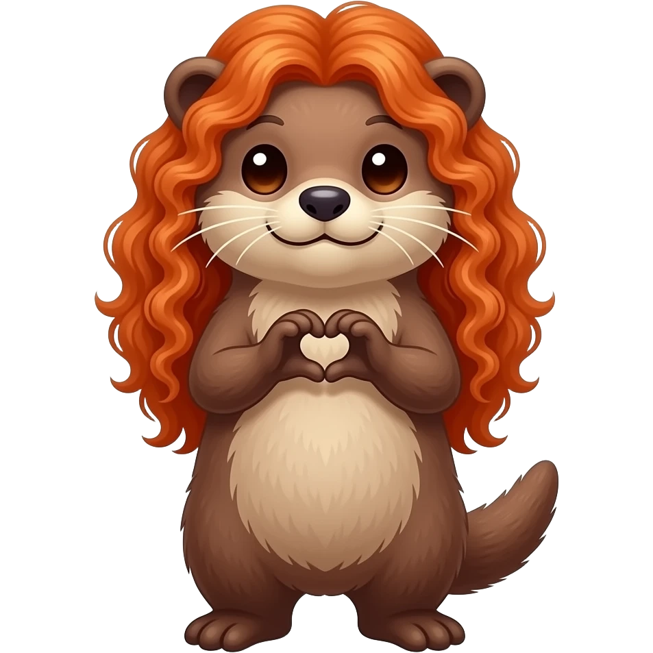 River otter with long curly red hair on head making heart hands with heart eyes emoji