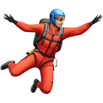 A base jumper soaring through the sky, with a parachute deployed, gliding over a dramatic cliffside or tall building. The background showcases a vast landscape below, with clouds and open skies, emphasizing the adrenaline and freedom of the sport emoji