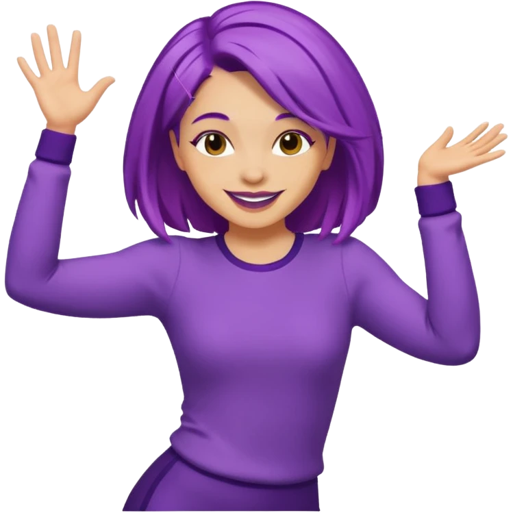 purple haired light skinned woman dancing emoji