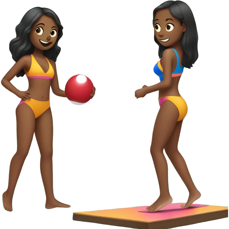 Girls playing cornhole in swimsuits  emoji
