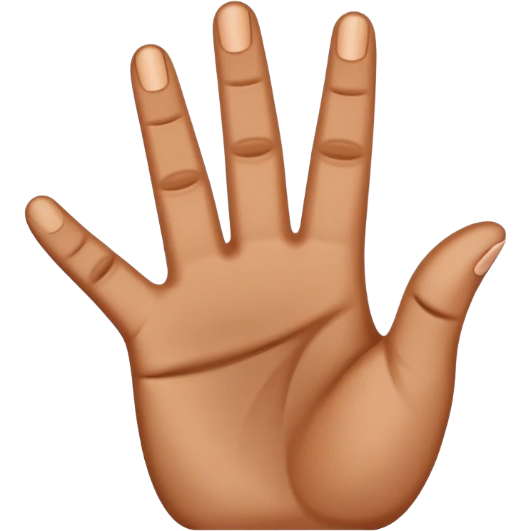 4 fingers up brown hand. Thumb tucked in emoji
