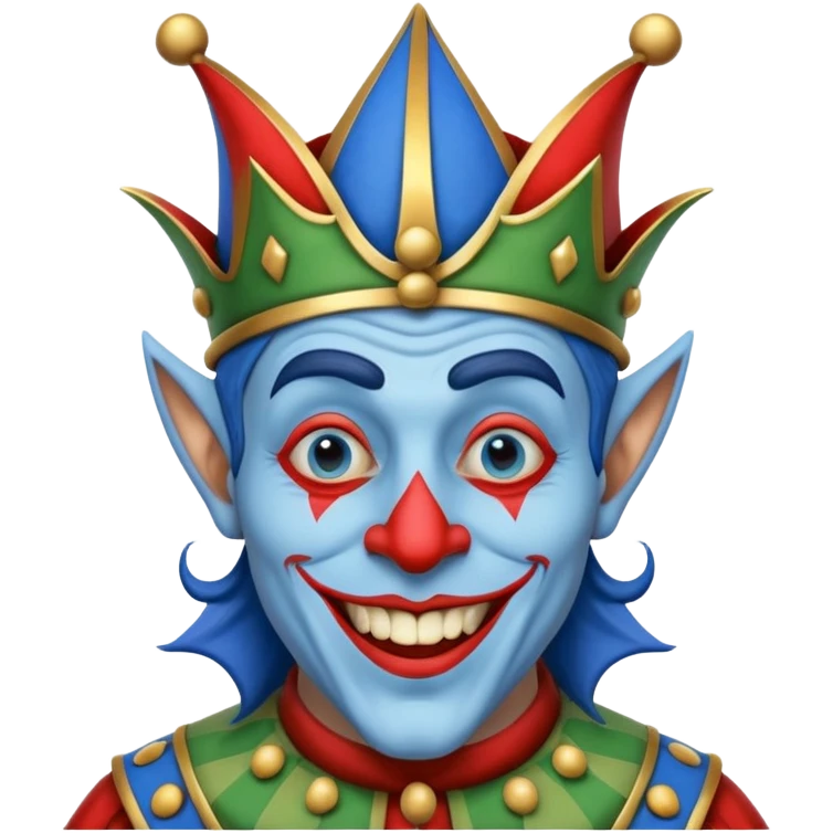crazy funny colorful human jolly joker, medieval, vintage, court jester, mac os icon, blue color emoji