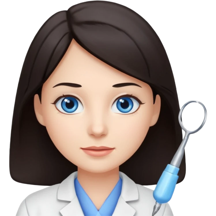 сгенерируй девушку стоматолога с темными волосами и голубыми глазами еще emoji