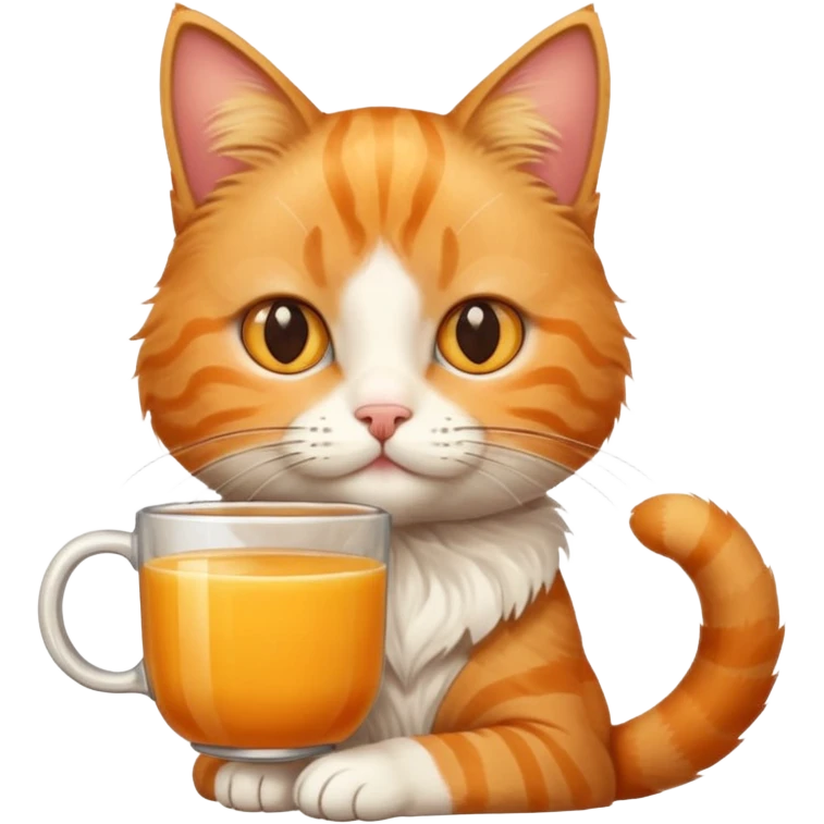 Cat holding cup of mixed orange juice and coffee emoji