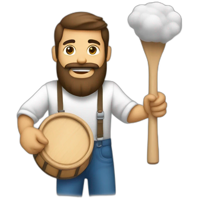 Hombre blanco con barba tocando una batería con las baquetas en las manos emoji