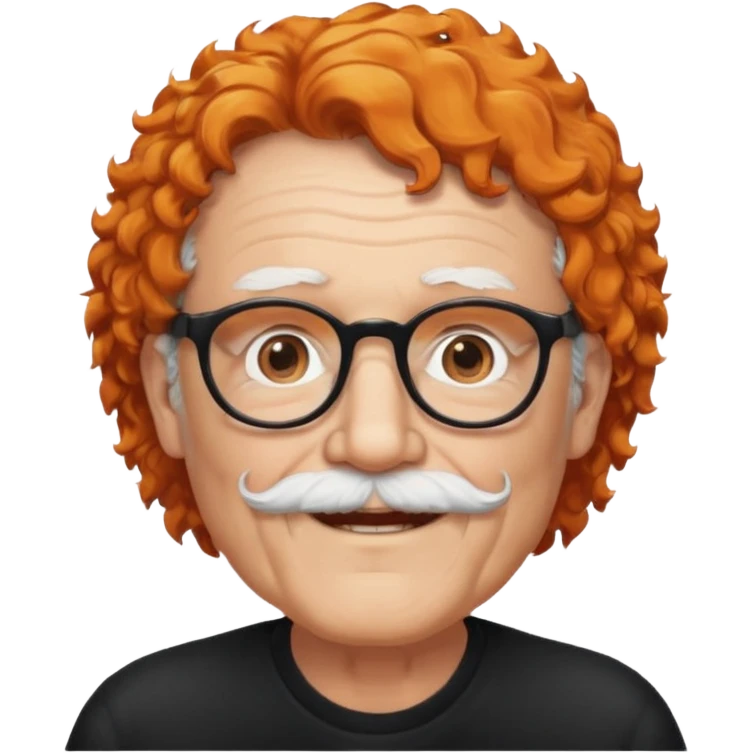 An elderly man with curly orange hair, brown eyes, black glasses, and a white beard, wearing a gentle smile. emoji