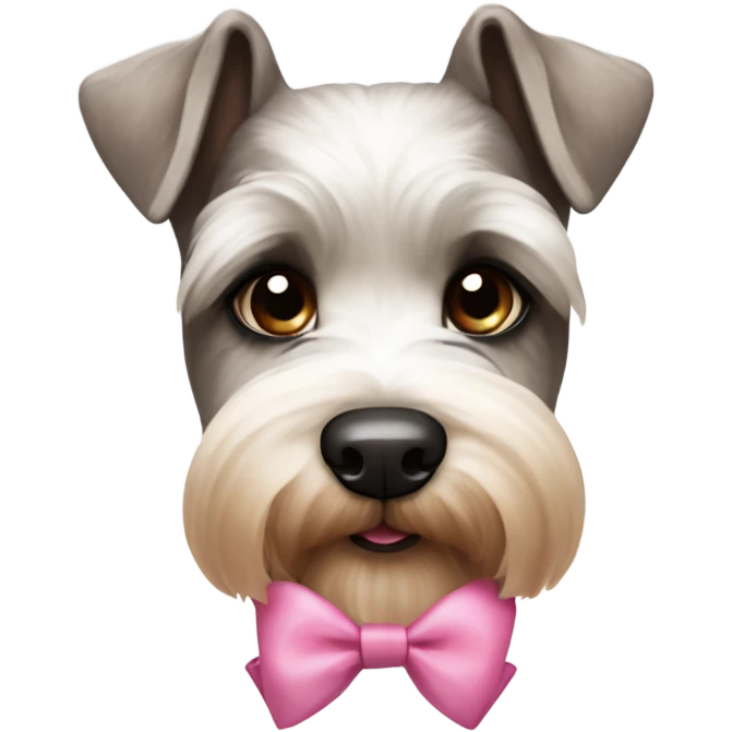 White and brown mini schnauzer  with pink bows emoji