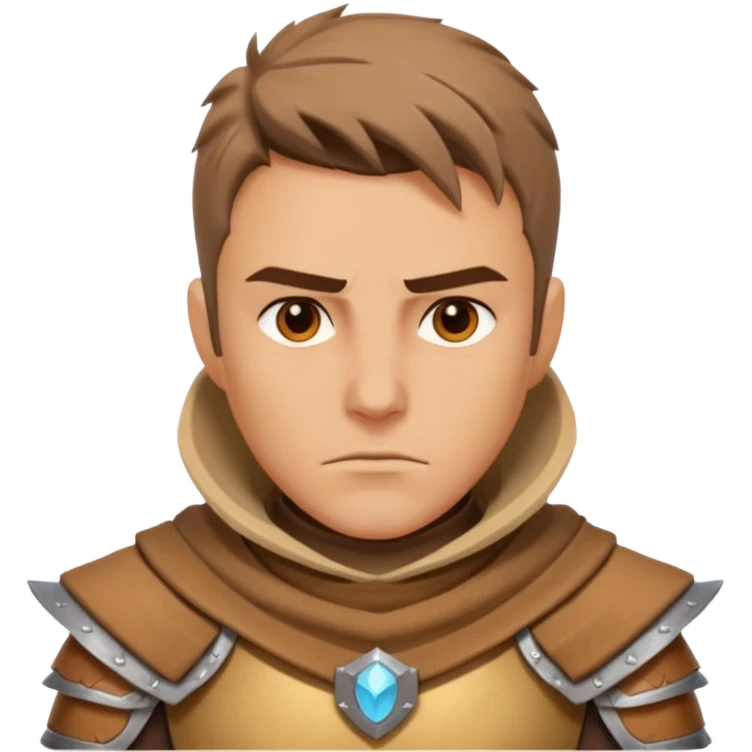 desert warrior portrait, head and shoulders only, sandy cloak collar, leather armor, intense eyes, desert fighter vibe, 3D cartoon, mobile game icon style, clean background, no text, no watermark
 emoji