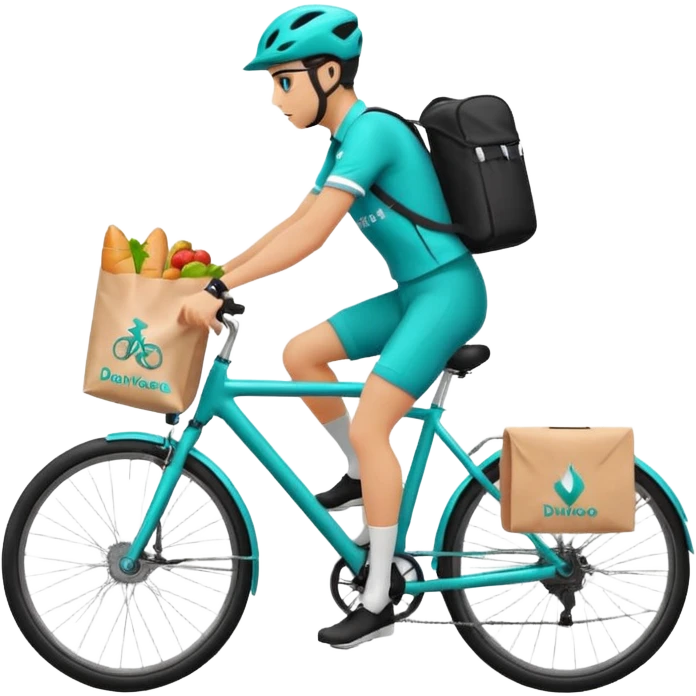 logo with a cyclist silhouette and a food delivery bag, Deliveroo theme emoji