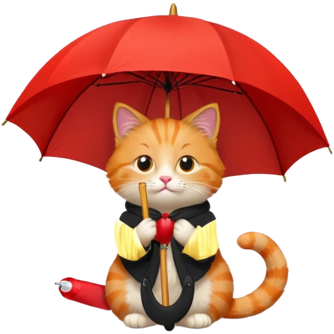 orange cat hold red umbrella emoji